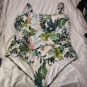 Jantzen Tropical DASHING GREEN Wide Strap One-piece Swimsuit NATURE'S GLOW sz26w